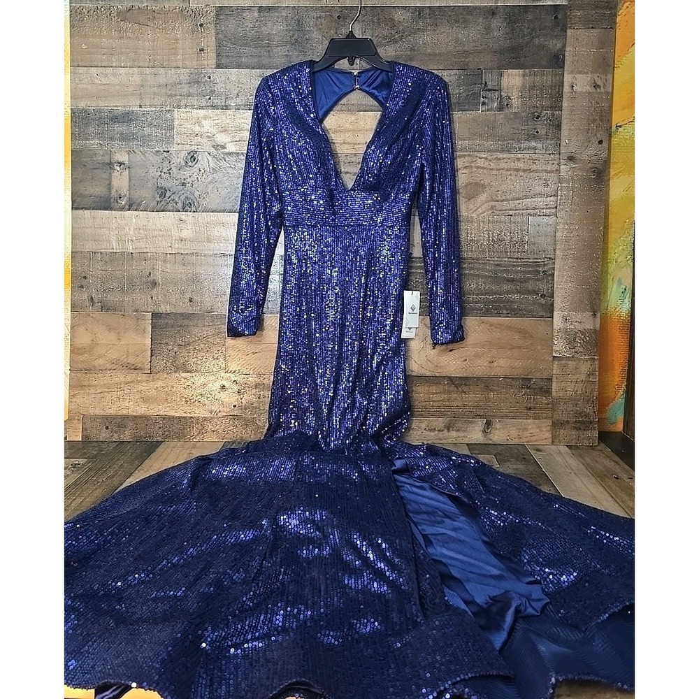 NWT Berlinnova Sequin Dress Backless Long Gown Women 2 Prom Formal Retro Glam